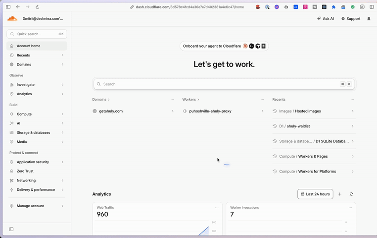 Ahuly guiding a user through Cloudflare agent onboarding